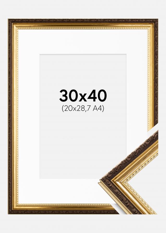 Ram med passepartou Rahmen Abisko Gold 30x40 cm - Passepartout Weiß 21x29,7 cm (A4)