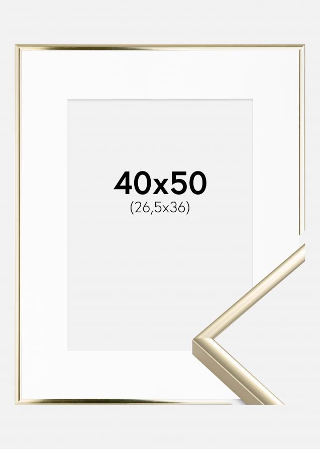 Ram med passepartou Rahmen Aluminium Gold glänzend 40x50 cm - Passepartout Weiß 27,5x37 cm
