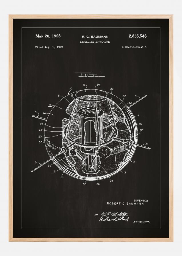 Bildverkstad Patentzeichnung - Satellit - Schwarz Poster