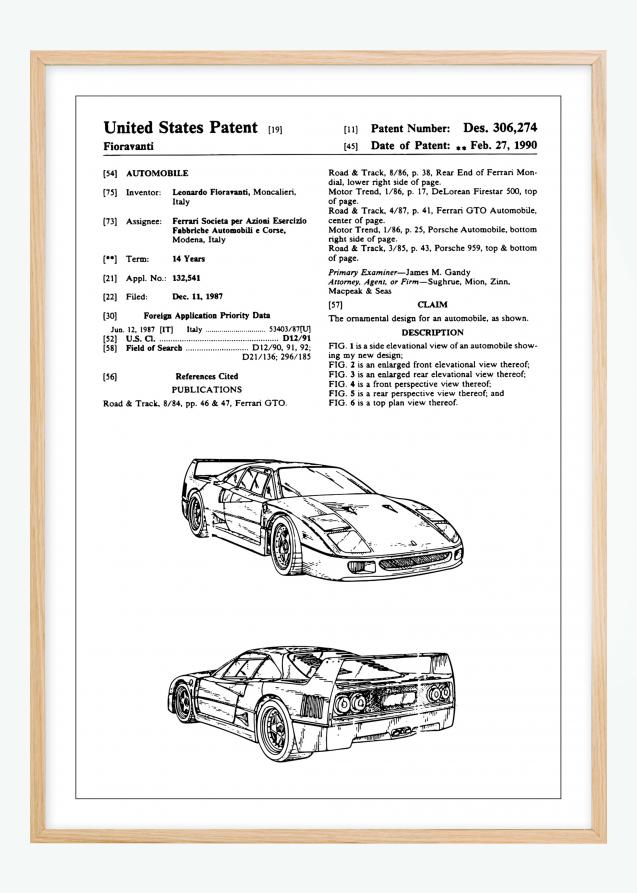 Bildverkstad Patentzeichnung - Ferrari F40 I Poster