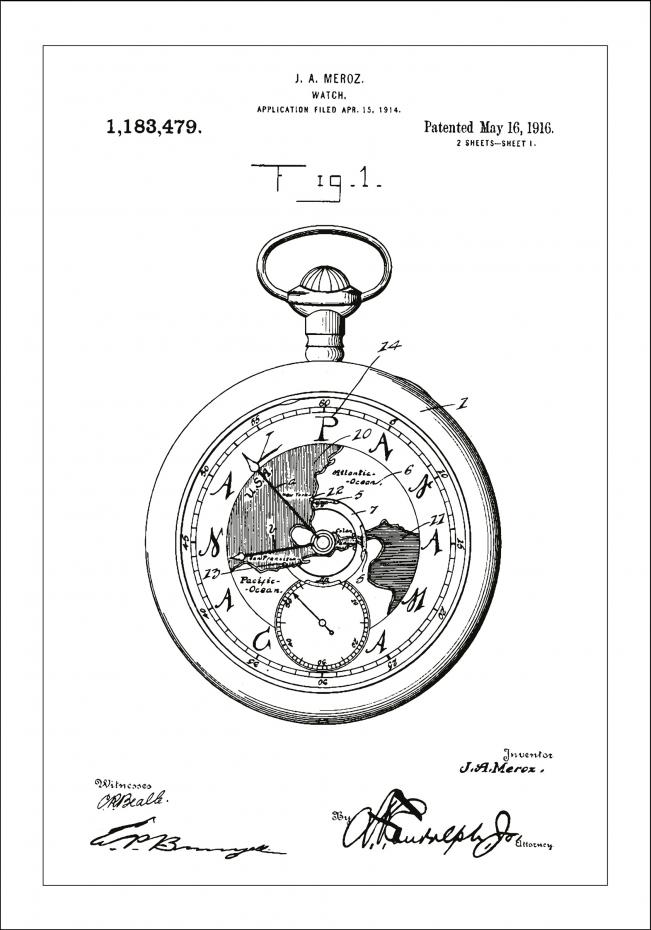 Bildverkstad Patentzeichnung - Taschenuhr - Wei Poster