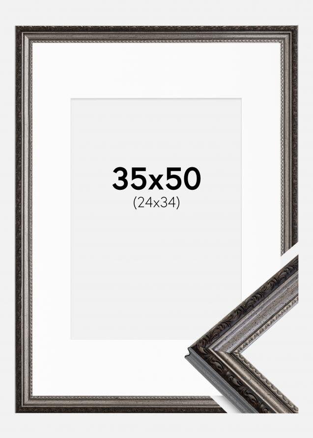 Ram med passepartou Rahmen Abisko Silber 35x50 cm - Passepartout Weiß 25x35 cm