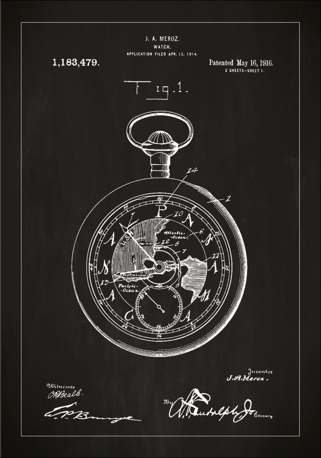 Bildverkstad Patentzeichnung - Taschenuhr - Schwarz Poster