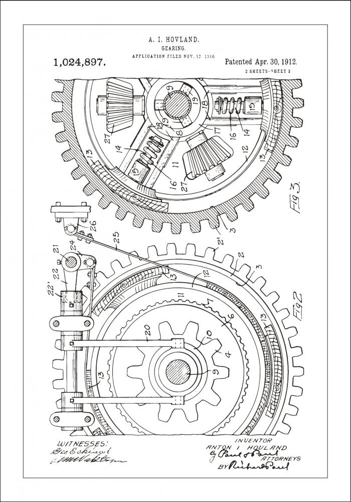 Bildverkstad Patentzeichnung - Zahnrad - Wei Poster