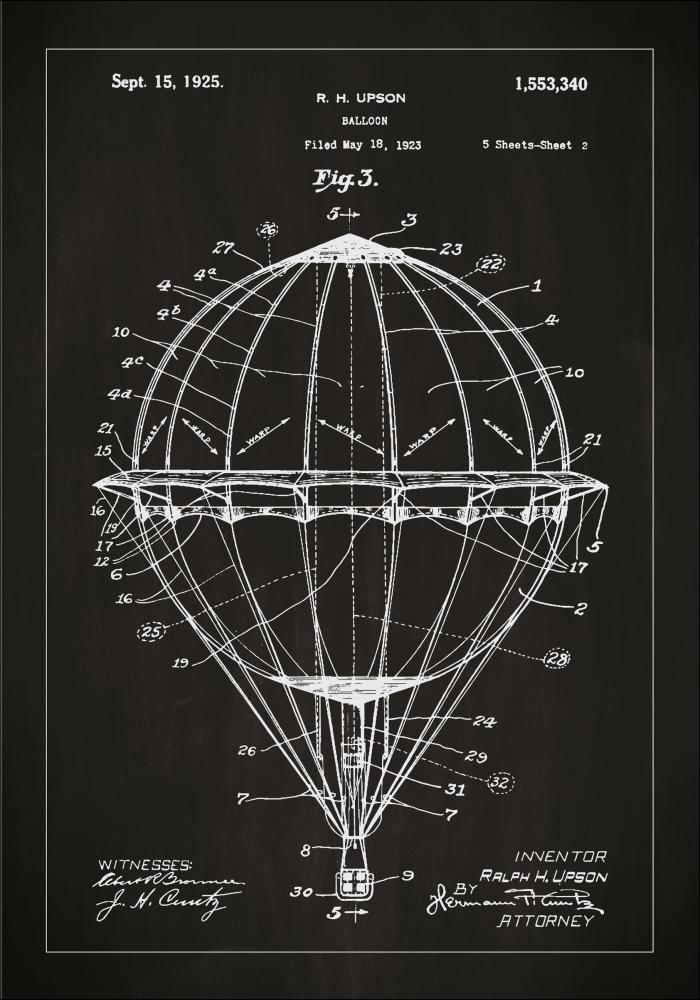 Bildverkstad Patentzeichnung - Heiluftballon - Schwarz Poster