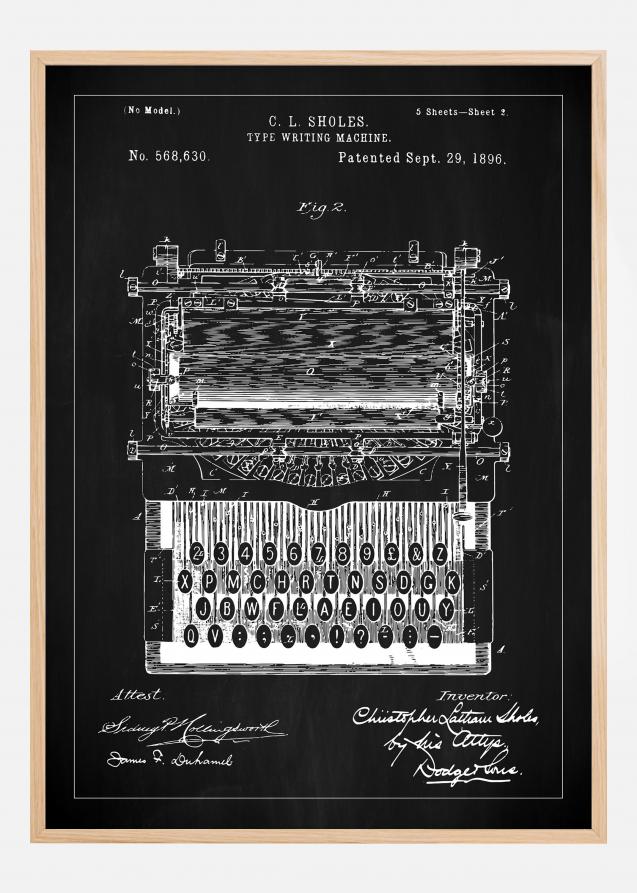 Bildverkstad Patentzeichnung - Schreibmaschine - Schwarz Poster