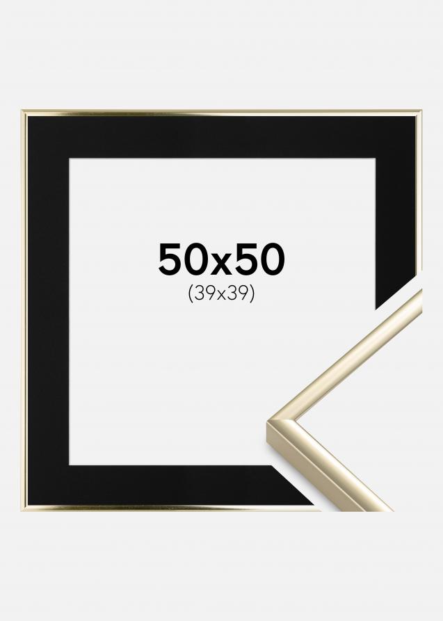 Ram med passepartou Rahmen Aluminium Gold glänzend 50x50 cm - Passepartout Schwarz 40x40 cm