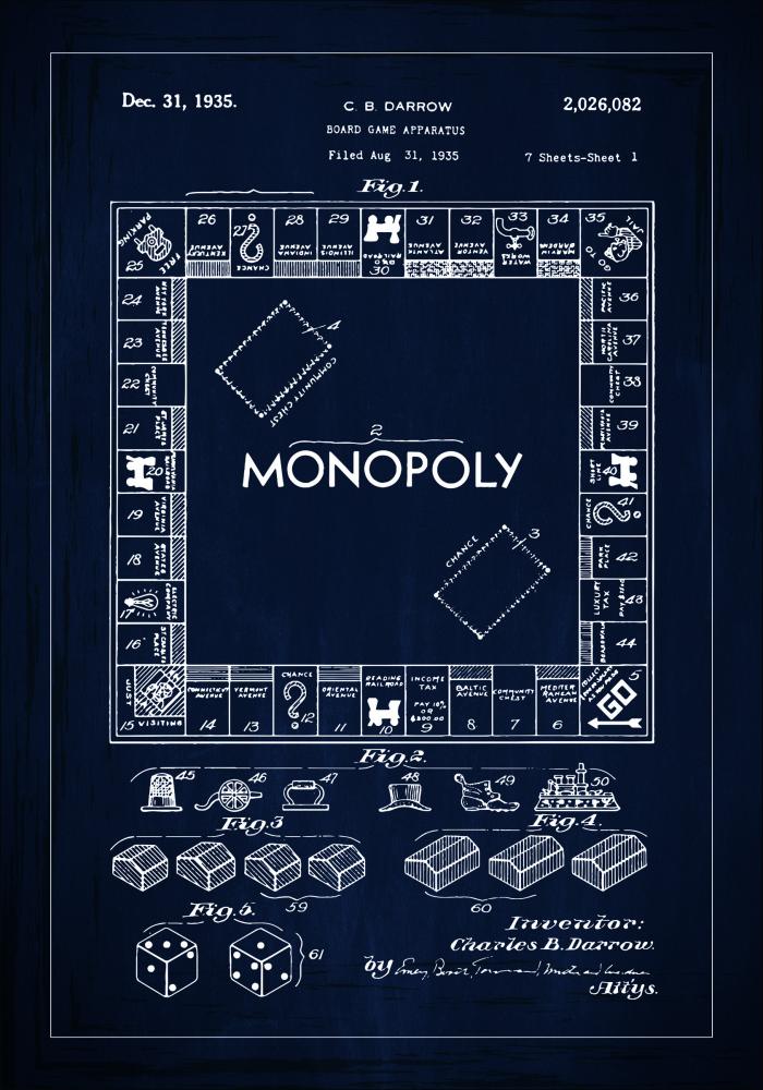 Bildverkstad Patentzeichnung - Monopoly I - Blau Poster