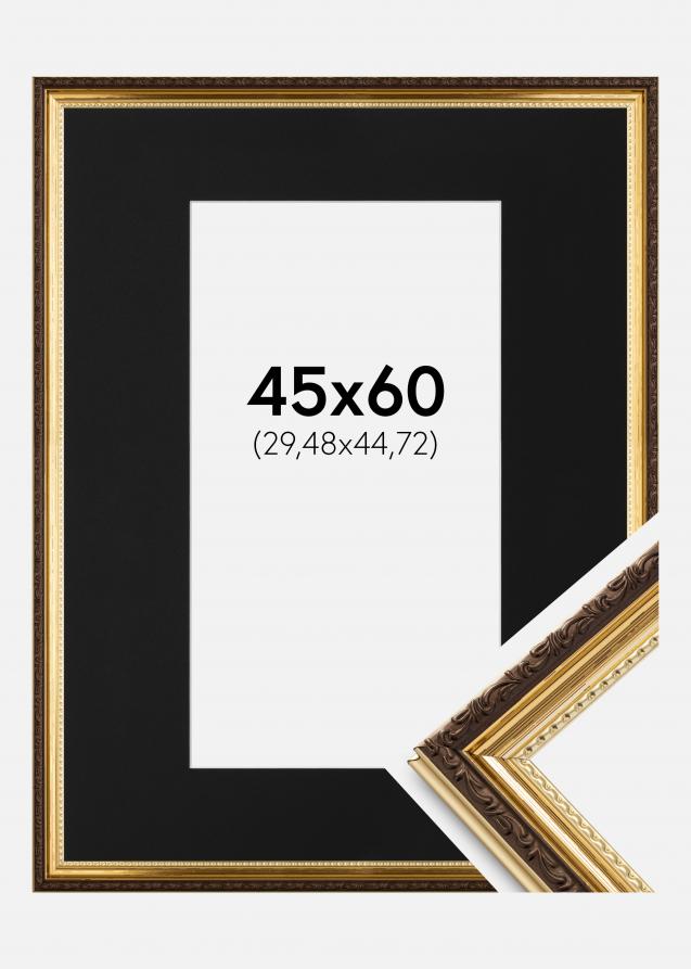 Ram med passepartou Rahmen Abisko Gold 45x60 cm - Passepartout Schwarz 12x18 inches (30,48x45,72 cm)