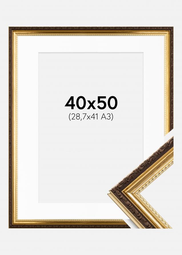 Ram med passepartou Rahmen Abisko Gold 40x50 cm - Passepartout Weiß 29,7x42 cm (A3)