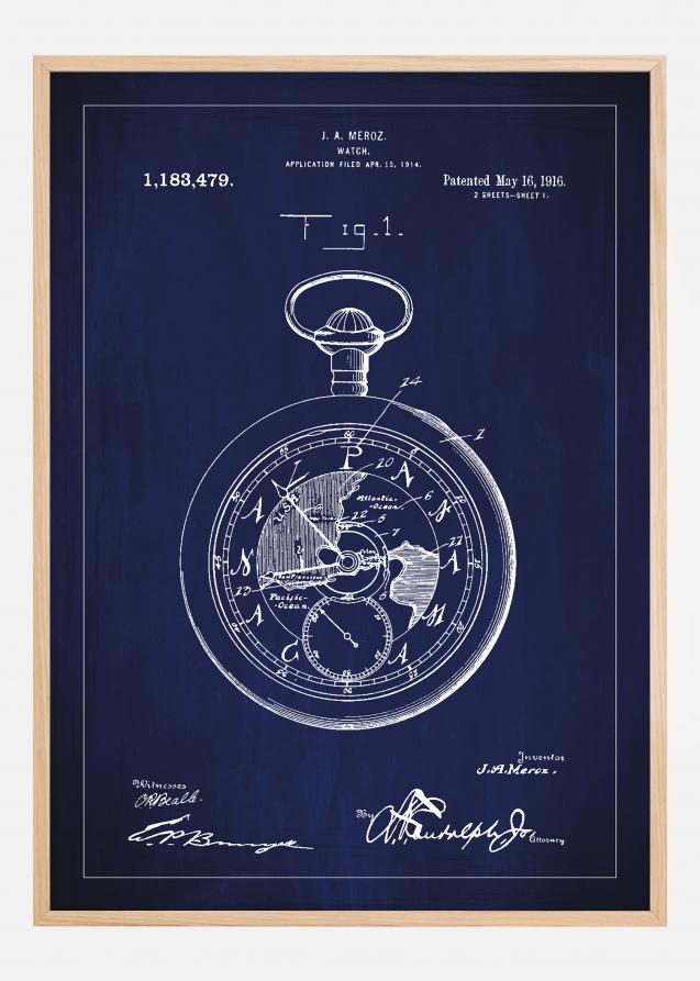 Bildverkstad Patentzeichnung - Taschenuhr - Blau Poster