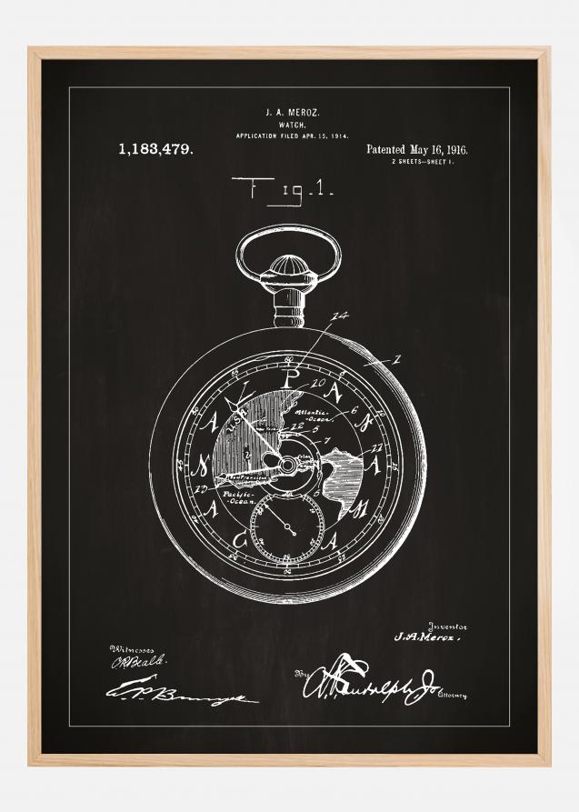 Bildverkstad Patentzeichnung - Taschenuhr - Schwarz Poster