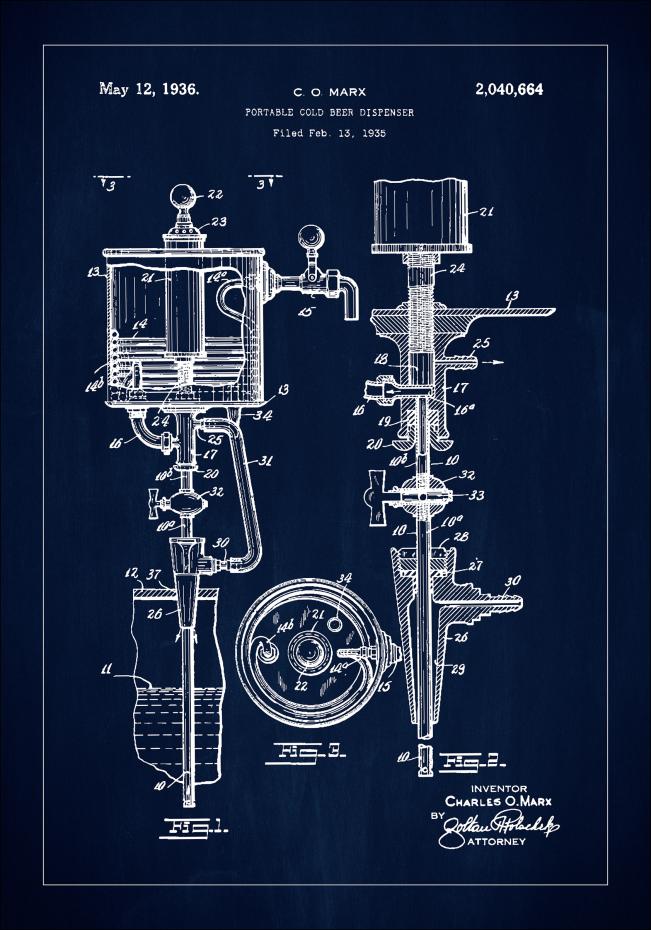 Bildverkstad Patent Print - Portable Cold Beer Dispenser - Blue Poster