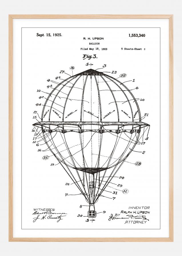 Bildverkstad Patentzeichnung - Heißluftballon - Weiß Poster