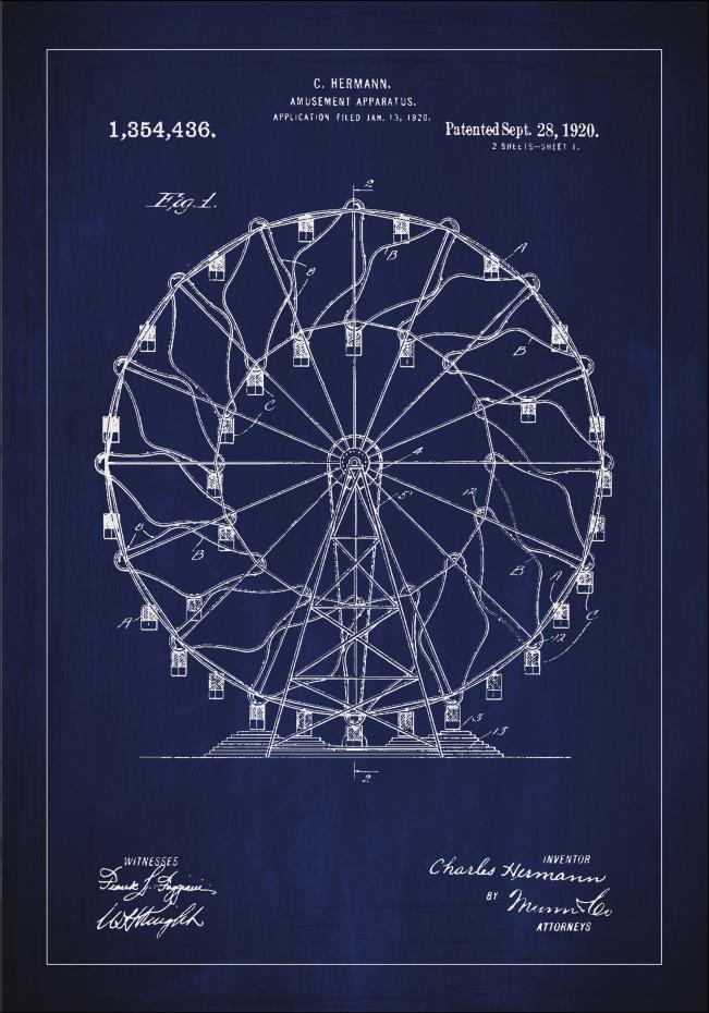Bildverkstad Patentzeichnung - Riesenrad - Blau Poster