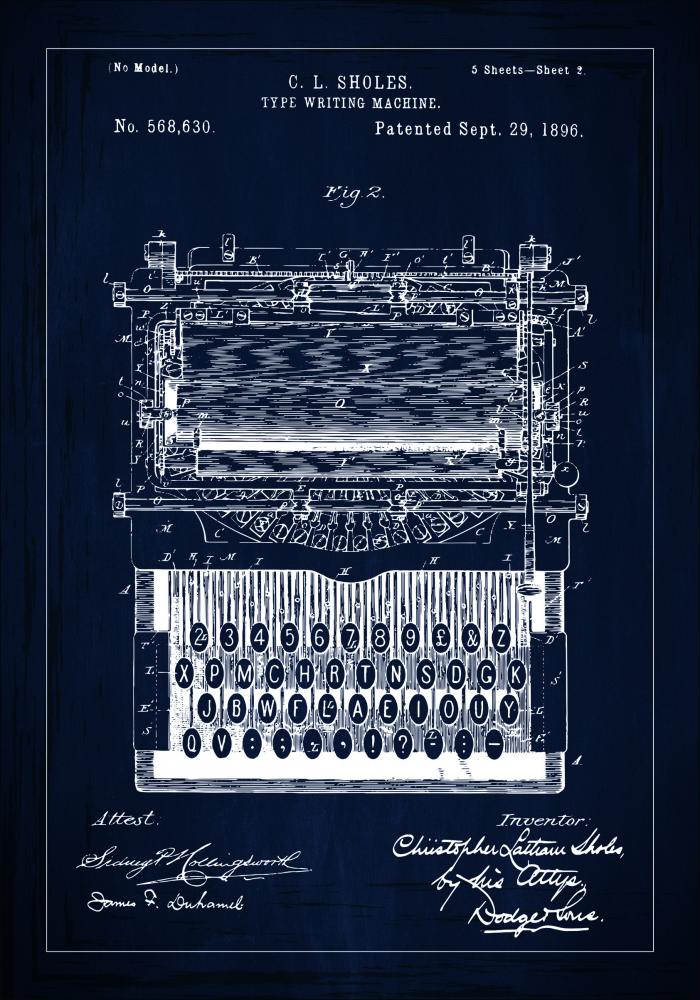 Bildverkstad Patentzeichnung - Schreibmaschine - Blau Poster