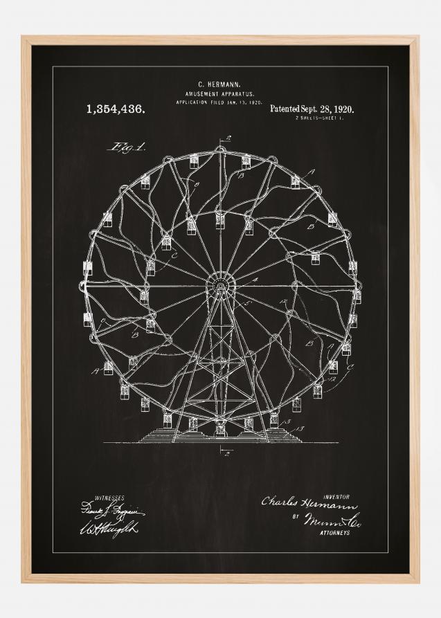 Bildverkstad Patentzeichnung - Riesenrad - Schwarz Poster