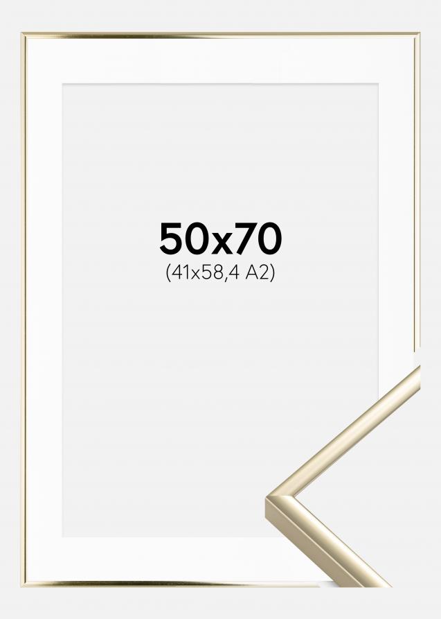 Ram med passepartou Rahmen Aluminium Gold glänzend 50x70 cm - Passepartout Weiß 42x59,4 cm