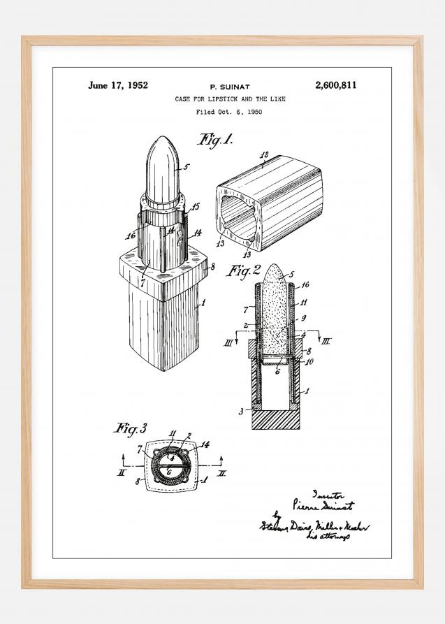 Bildverkstad Patentzeichnung - Lippenstift - Weiß Poster
