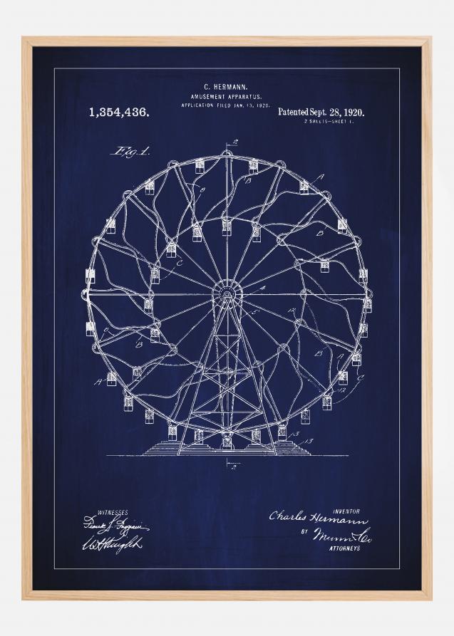 Bildverkstad Patentzeichnung - Riesenrad - Blau Poster