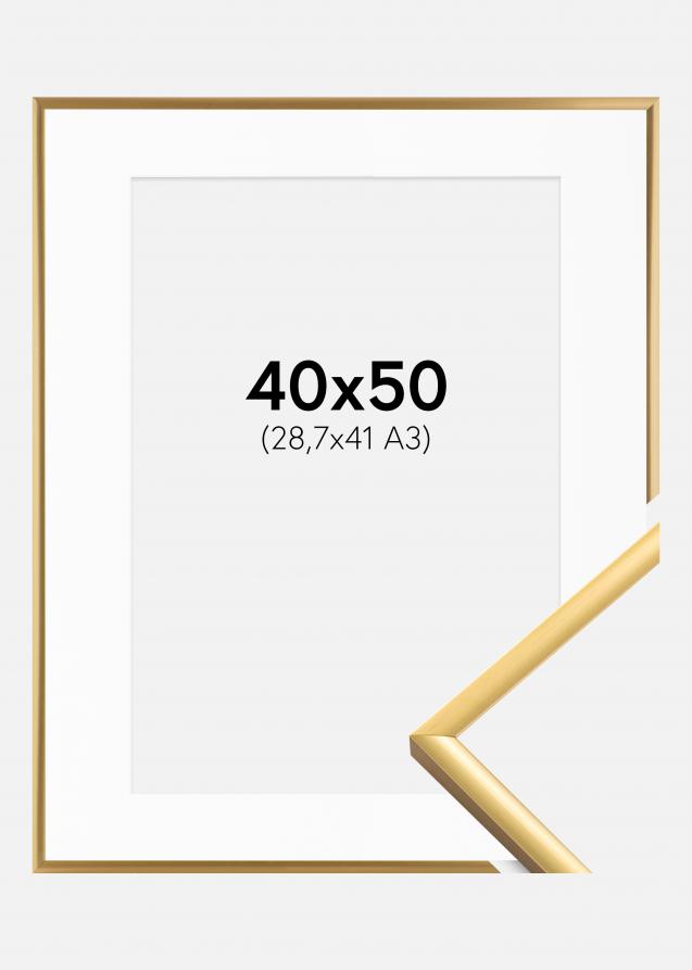 Ram med passepartou Rahmen New Lifestyle Shiny Gold 40x50 cm - Passepartout Weiß 29,7x42 cm (A3)