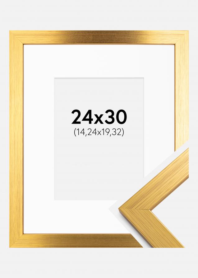 Ram med passepartou Rahmen Gold Wood 24x30 cm - Passepartout Weiß 6x8 inches