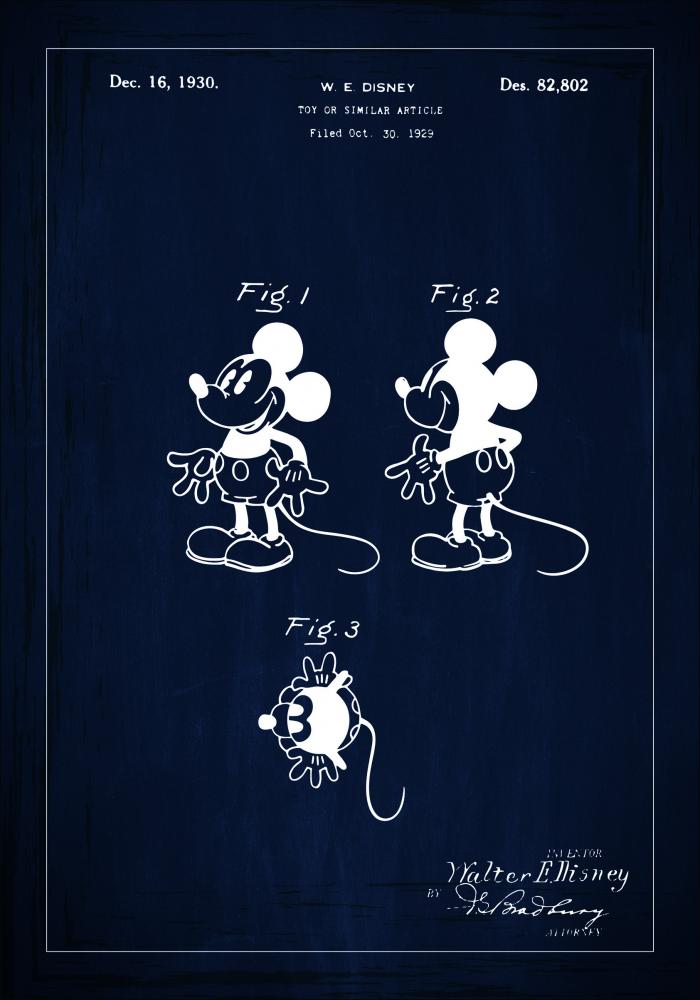Bildverkstad Patentzeichnung - Disney - Micky Maus - Blau Poster