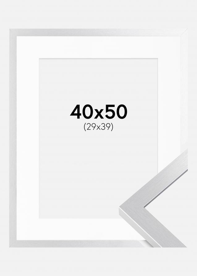 Ram med passepartou Rahmen Selection Silber 40x50 cm - Passepartout Weiß 30x40 cm