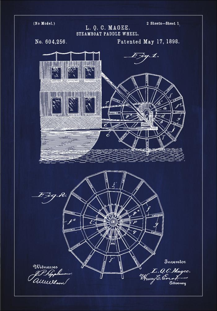Bildverkstad Patentzeichnung - Schaufelrad - Blau Poster