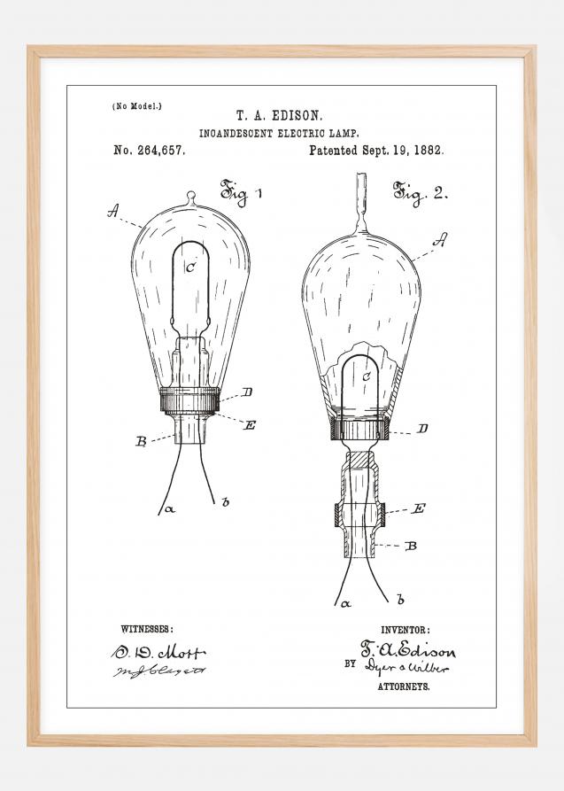 Bildverkstad Patentzeichnung - Glühbirne A - Weiß Poster
