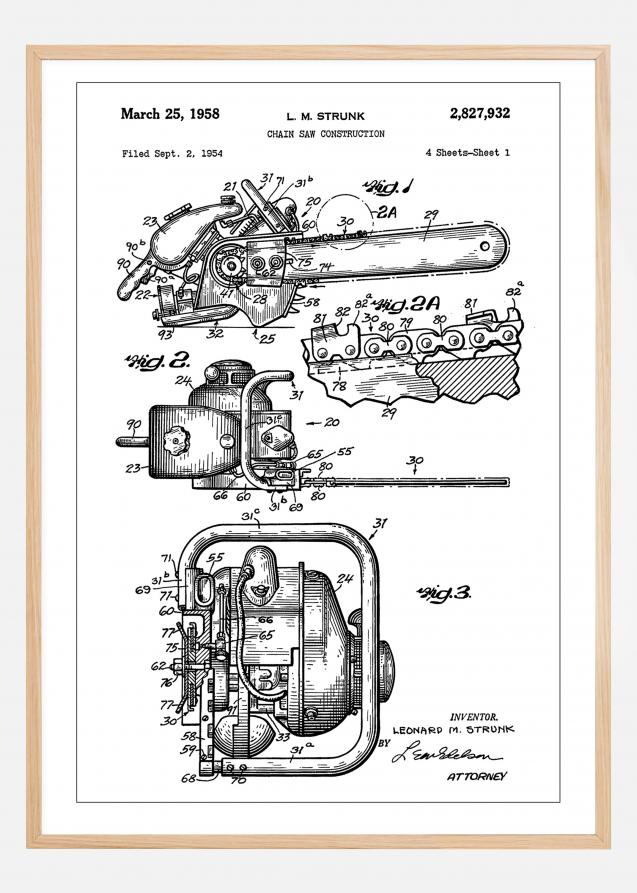 Bildverkstad Patent Print - Chain Saw - White Poster
