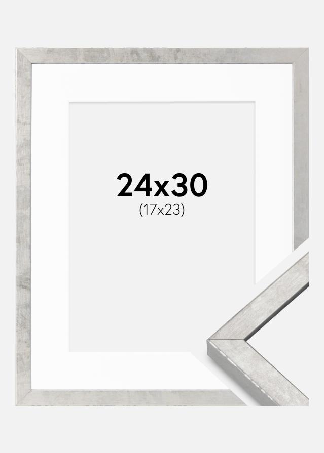Ram med passepartou Rahmen Ares Silber 24x30 cm - Passepartout Weiß 18x24 cm