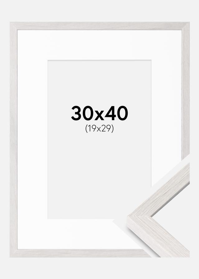 Ram med passepartou Rahmen Ares weiße Eiche 30x40 cm - Passepartout Weiß 20x30 cm