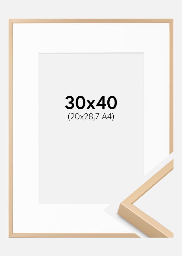 Ram med passepartou Aluminiumrahmen Messing 30x40 cm - Passepartout Weiß 21x29,7 cm
