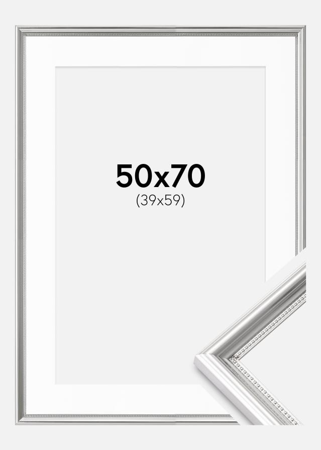 Ram med passepartou Rahmen Gala Silber 50x70 cm - Passepartout Weiß 40x60 cm