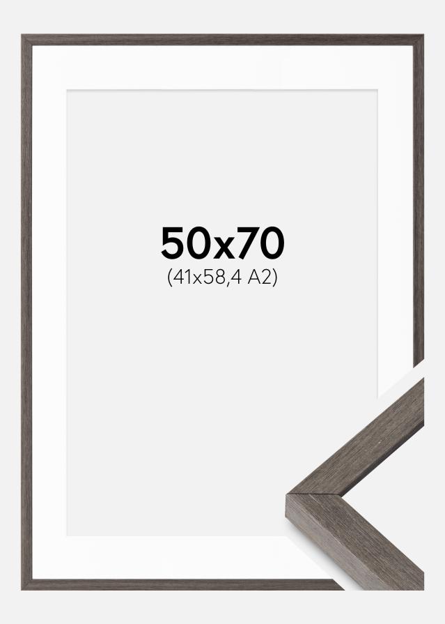 Ram med passepartou Rahmen Ares grau Eiche 50x70 cm - Passepartout Weiß 42x59,4 cm
