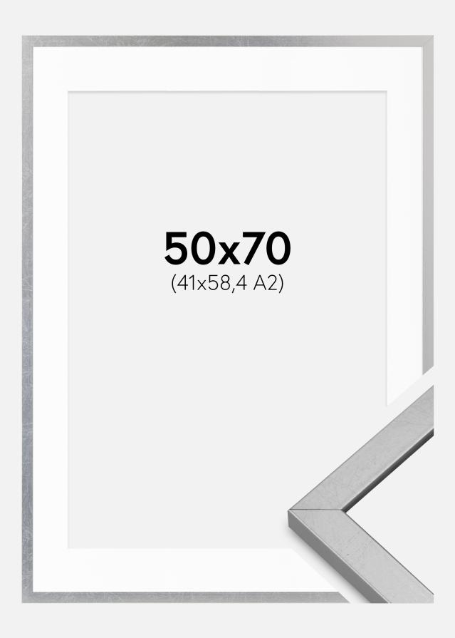 Ram med passepartou Rahmen Minerva Silber 50x70 cm - Passepartout Weiß 42x59,4 cm