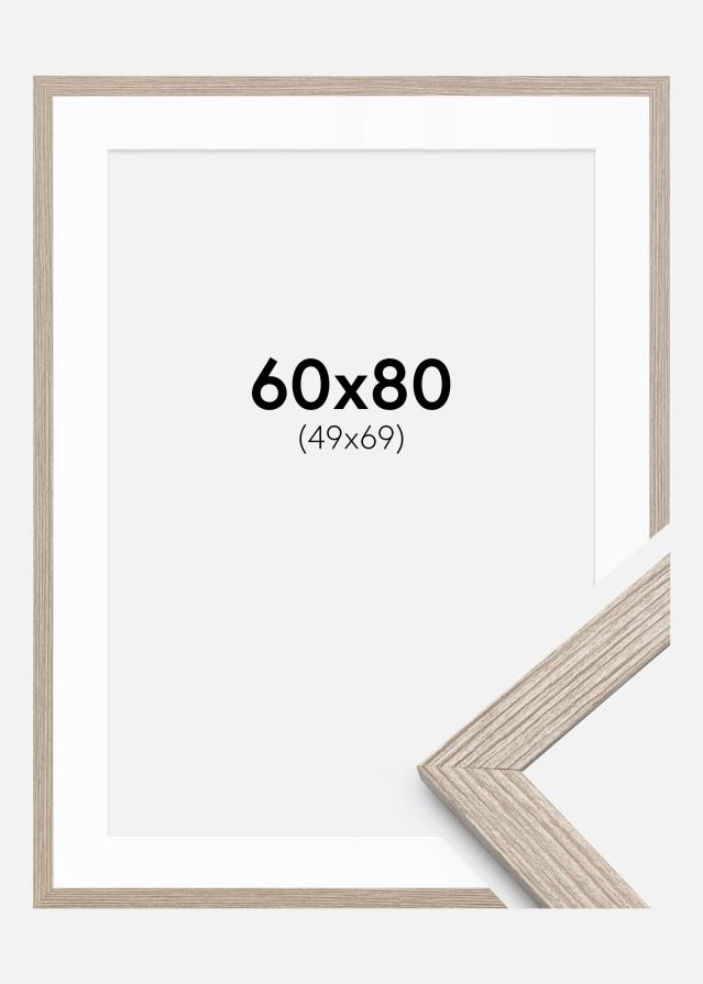 Ram med passepartou Rahmen Stilren Greige Eiche 60x80 cm - Passepartout Weiß 50x70 cm