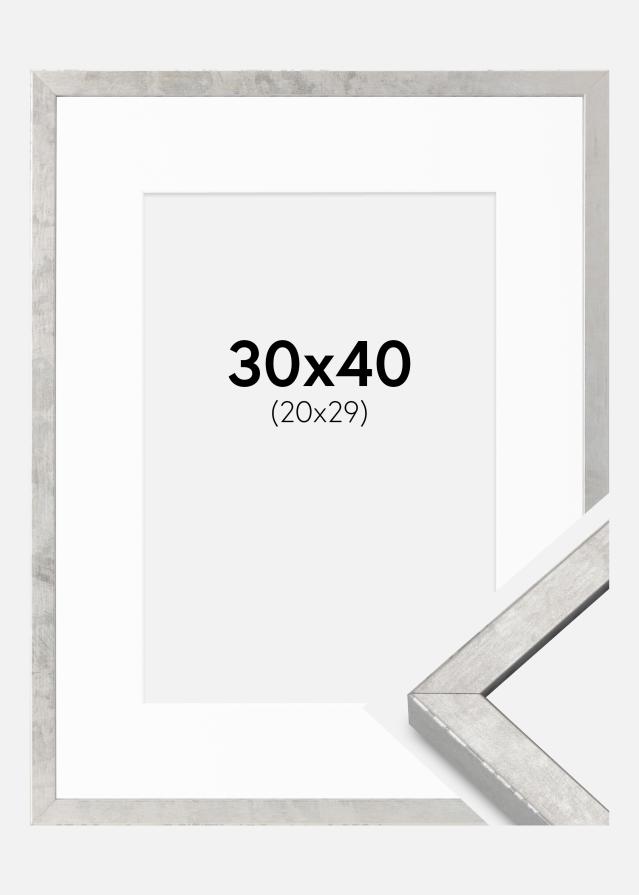 Ram med passepartou Rahmen Ares Silber 30x40 cm - Passepartout Weiß 21x30 cm