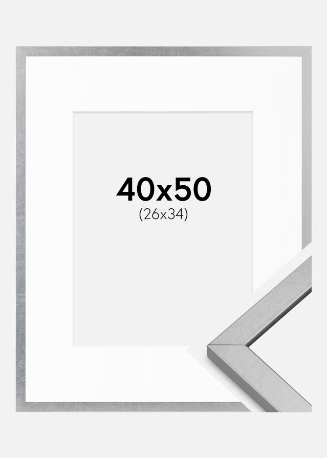 Ram med passepartou Rahmen Minerva Silber 40x50 cm - Passepartout Weiß 27x35 cm