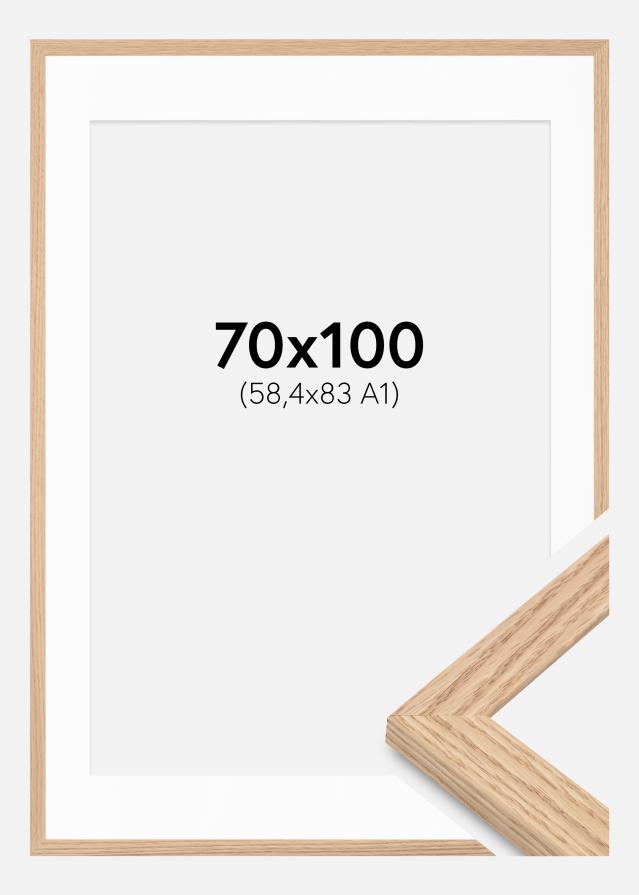 Ram med passepartou Rahmen Tidlös Massiv Eiche 70x100 cm - Passepartout Weiß 59,4x84 cm