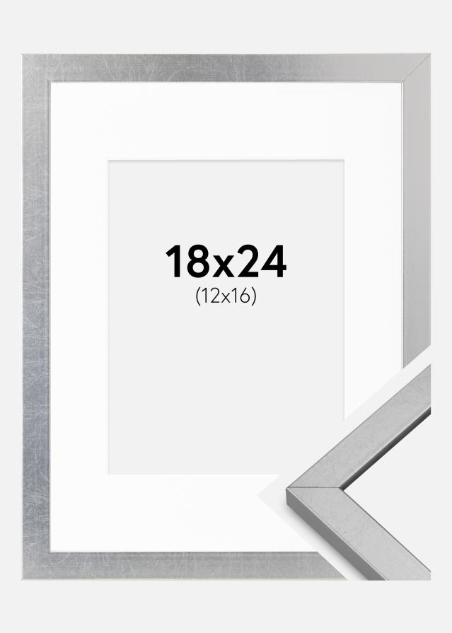 Ram med passepartou Rahmen Minerva Silber 18x24 cm - Passepartout Weiß 13x17 cm