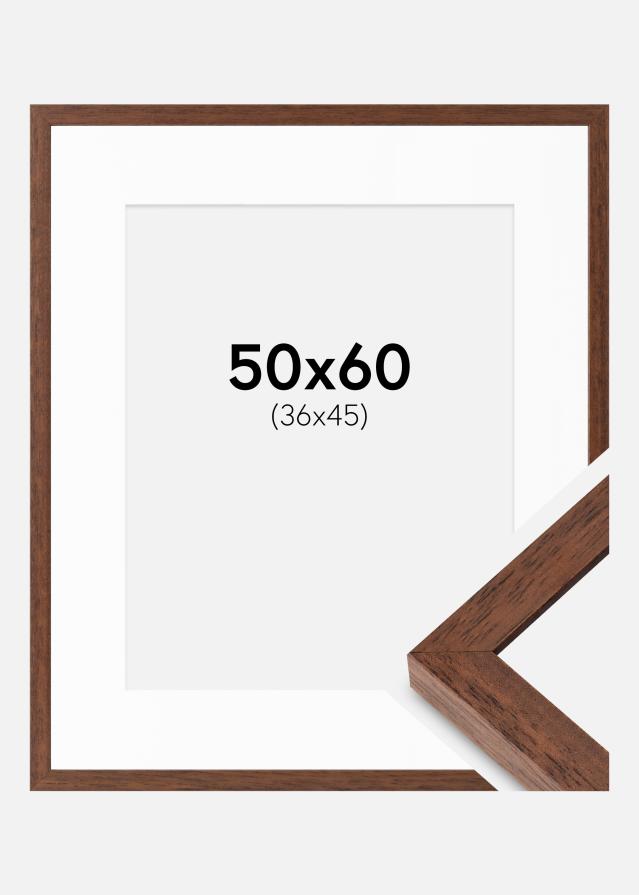 Ram med passepartou Rahmen Hermes Teak 50x60 cm - Passepartout Weiß 37x46 cm