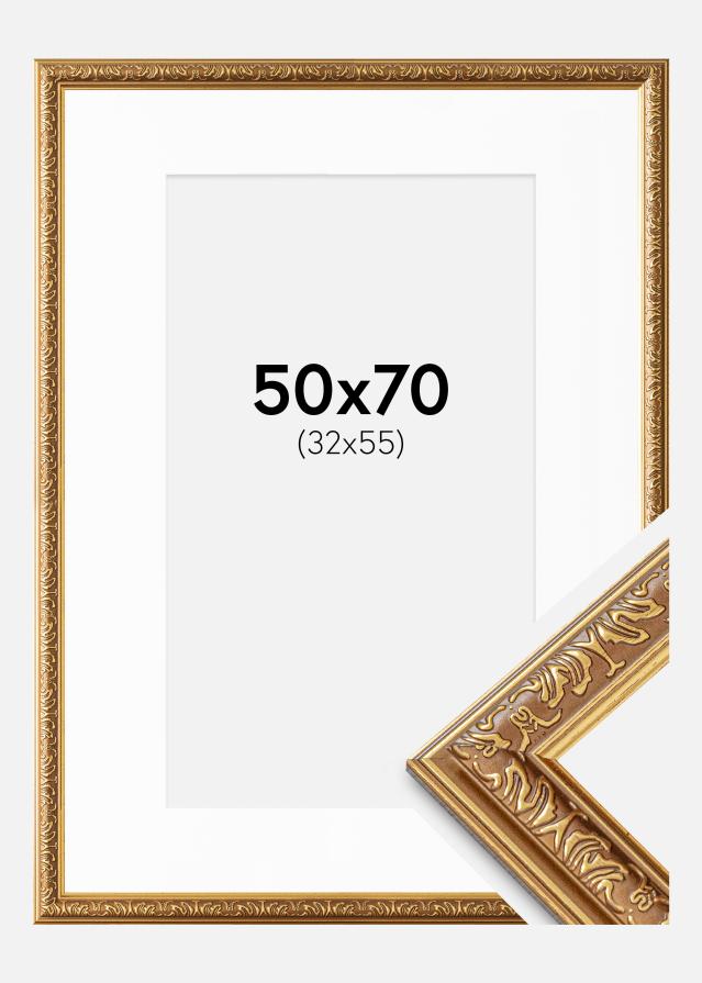 Ram med passepartou Rahmen Swirl Gold 50x70 cm - Passepartout Weiß 33x56 cm