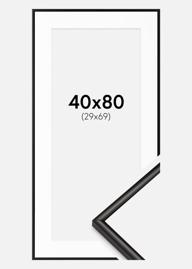 Ram med passepartou Rahmen Scandi Matt Schwarz 40x80 cm - Passepartout Weiß 30x70 cm