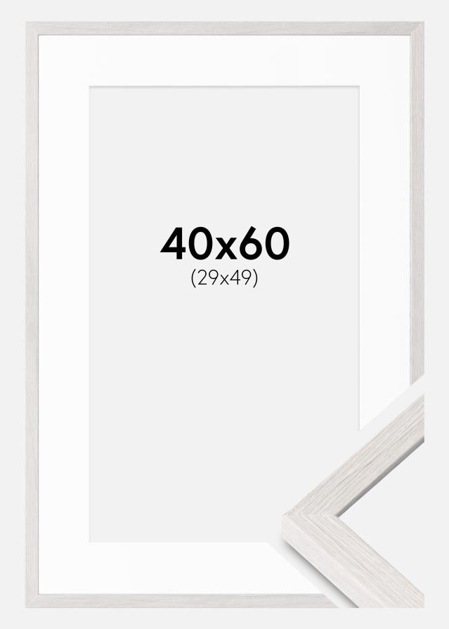Ram med passepartou Rahmen Ares weiße Eiche 40x60 cm - Passepartout Weiß 30x50 cm