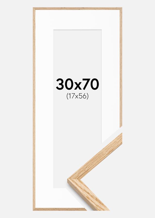 Ram med passepartou Rahmen Schmal Eiche 30x70 cm - Passepartout Weiß 18x57 cm