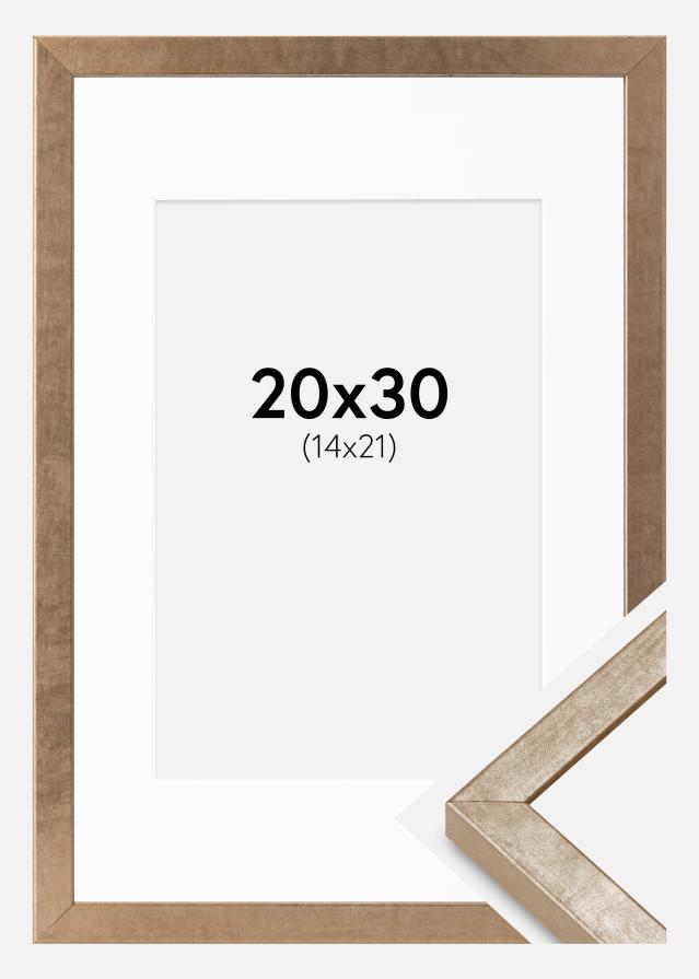 Ram med passepartou Rahmen Ares Messing 20x30 cm - Passepartout Weiß 15x22 cm