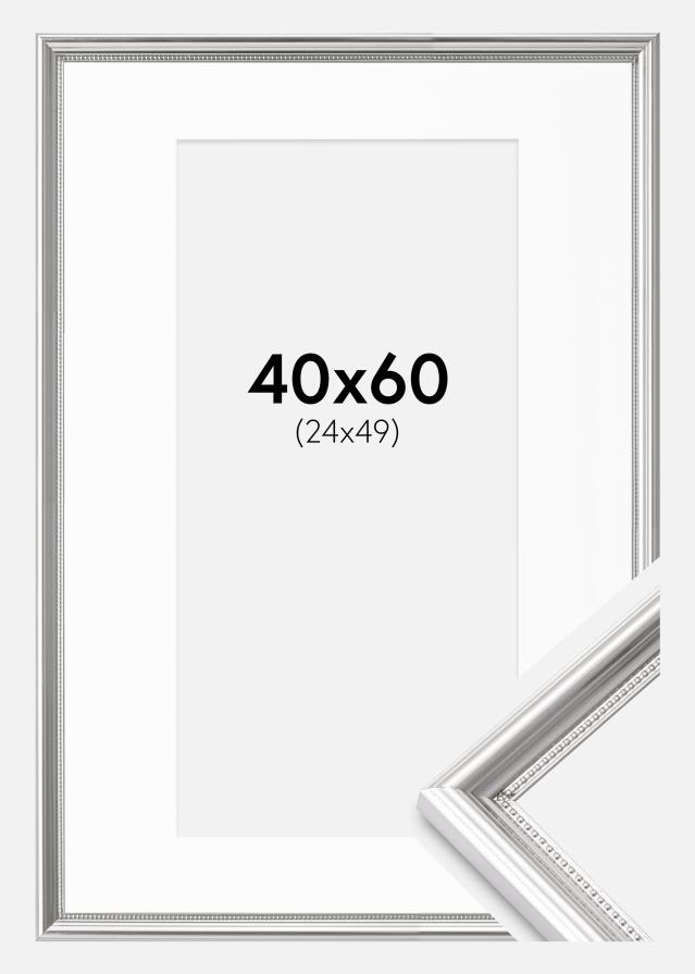 Ram med passepartou Rahmen Gala Silber 40x60 cm - Passepartout Weiß 25x50 cm