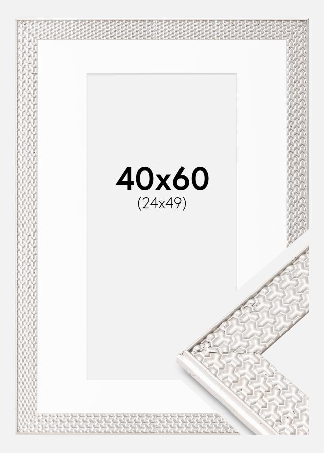Ram med passepartou Rahmen Grace Silber 40x60 cm - Passepartout Weiß 25x50 cm